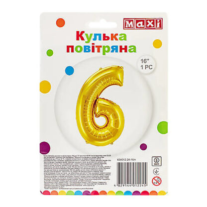 Куля повітряна золотиста фольгована "6" висотою 40,64 см