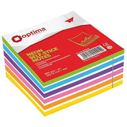 Блок для нотаток з клейким шаром 50х50 мм Optima, 250 арк., неон мікс