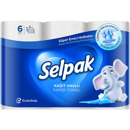 Рушники целюлозні, по 6 рул., на гільзі, 3-х сл., білий SELPAK