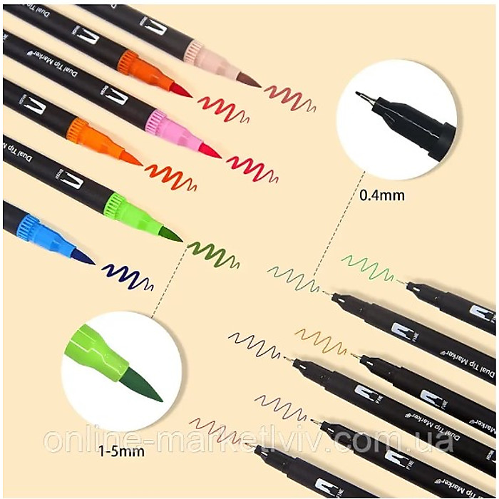 Набір двосторонніх маркерів (пензлик, лайнер), 100 кол - Зображення 4
