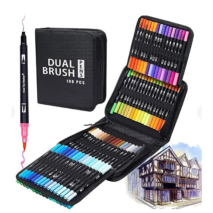 Набір двосторонніх маркерів (пензлик, лайнер), 100 кол