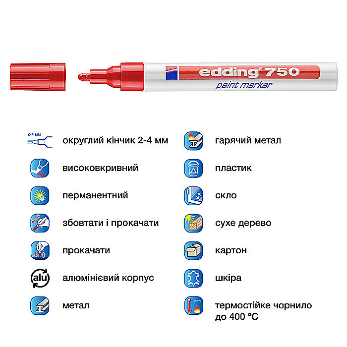 Маркер Paint e-750 2-4 мм круглий червоний - Зображення 4