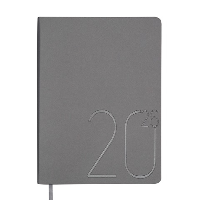 Щоденник датов. 2026 STEEL, A5, срібло, штуч. шкіра