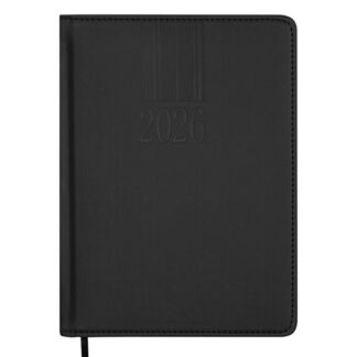 Щоденник датов. 2026 CODE, A5, чорний, штуч. шкіра/поролон