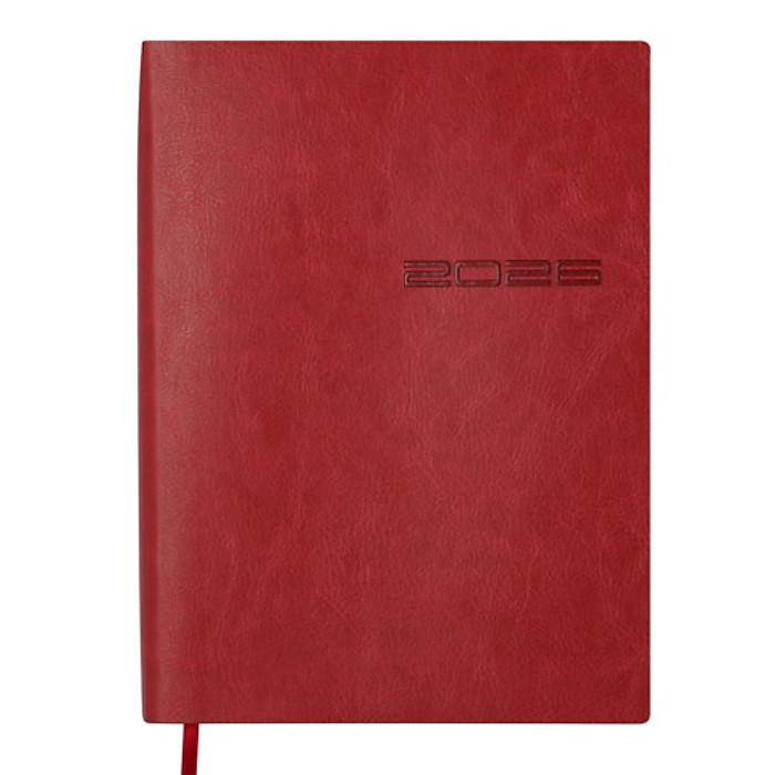 Щоденник датов. 2026 IDEAL, A5, червоний, штуч. шкіра