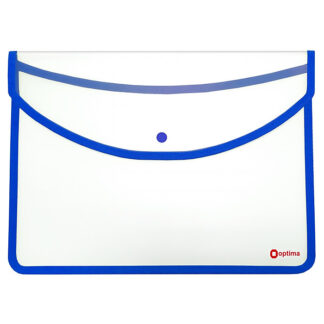 Папка-конверт А4+ на кнопці, прозора, Optima, 500 мкм, синій кант