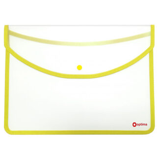 Папка-конверт А4+ на кнопці, прозора, Optima, 500 мкм, жовтий кант