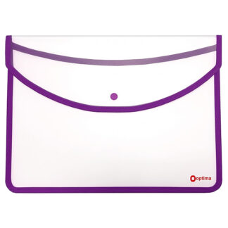 Папка-конверт А4+ на кнопці, прозора, Optima, 500 мкм, фіолетовий кант